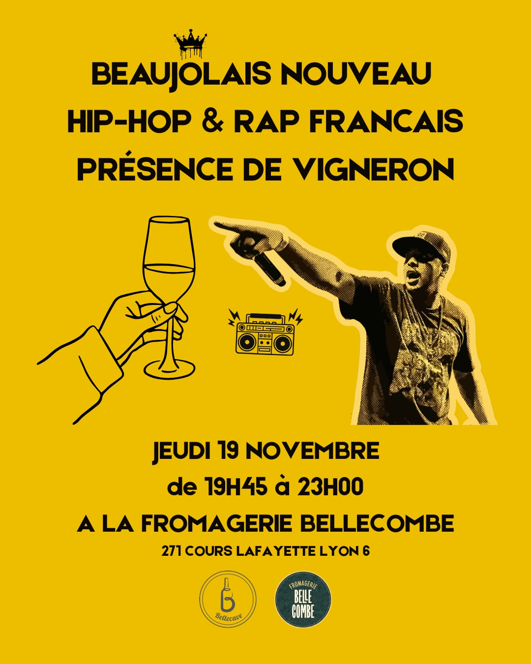 Jeudi 19 Novembre : Beaujolais Nouveau – Hip Hop et Rap français à la Fromagerie Bellecombe